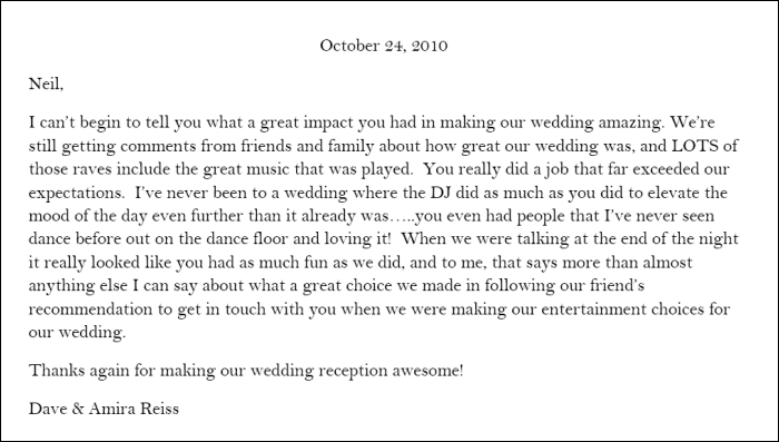 October 2010 thank you letter.