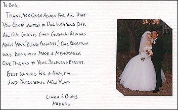 Thank you once again for all that you contributed to our wedding day...